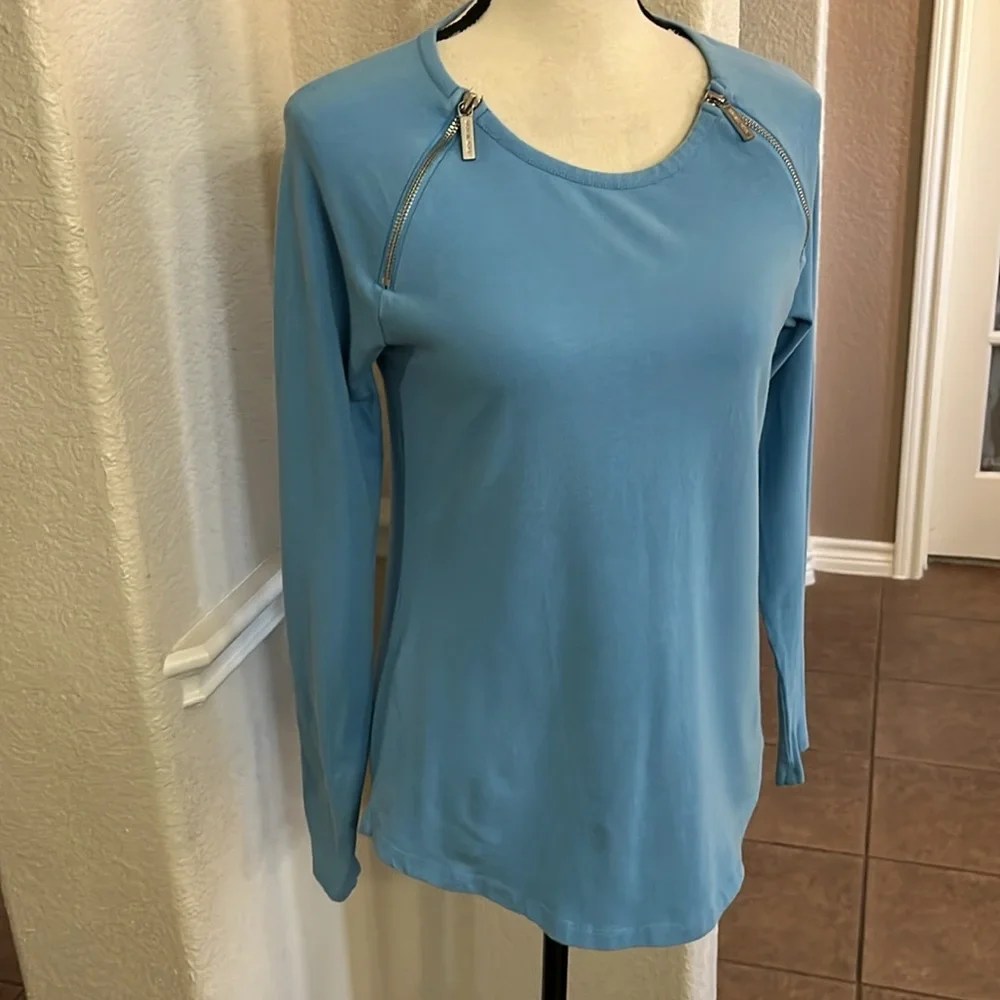 Michael Kors blue long sleeve top blouse Size M